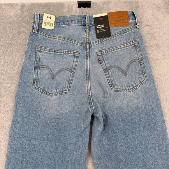 Levis Premium Ribcage Wide Leg Jeans Light Wash Blue Super High Rise 27x32 NEW - Picture 11 of 14